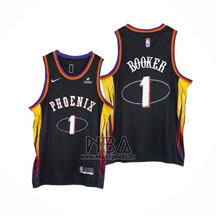 Camiseta Phoenix Suns Devin Booker NO 1 75th Anniversary 2022 Negro